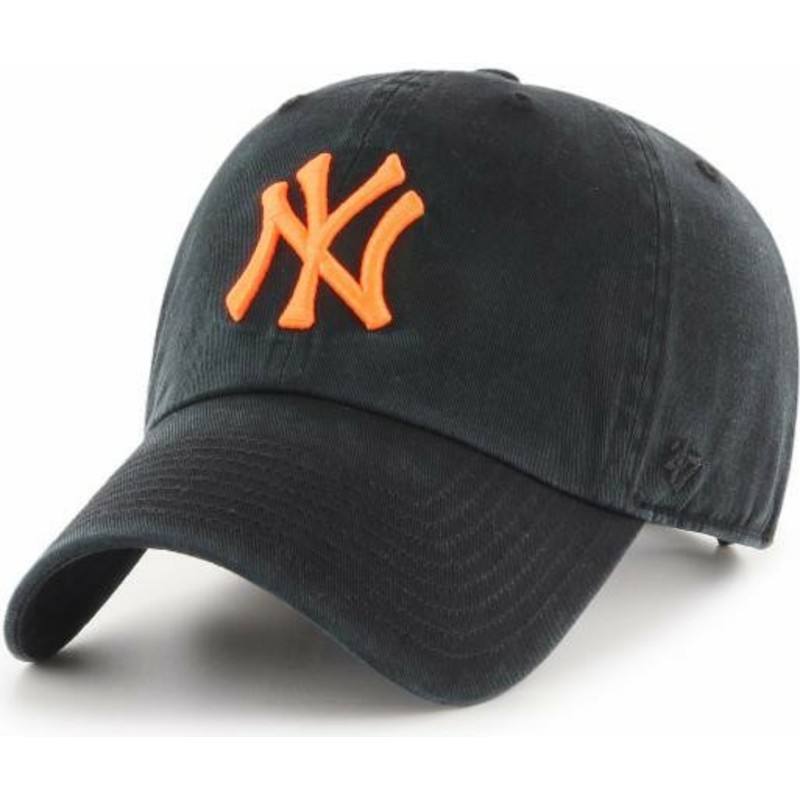 casquette-courbee-noire-avec-logo-orange-new-york-yankees-mlb-clean-up-47-brand