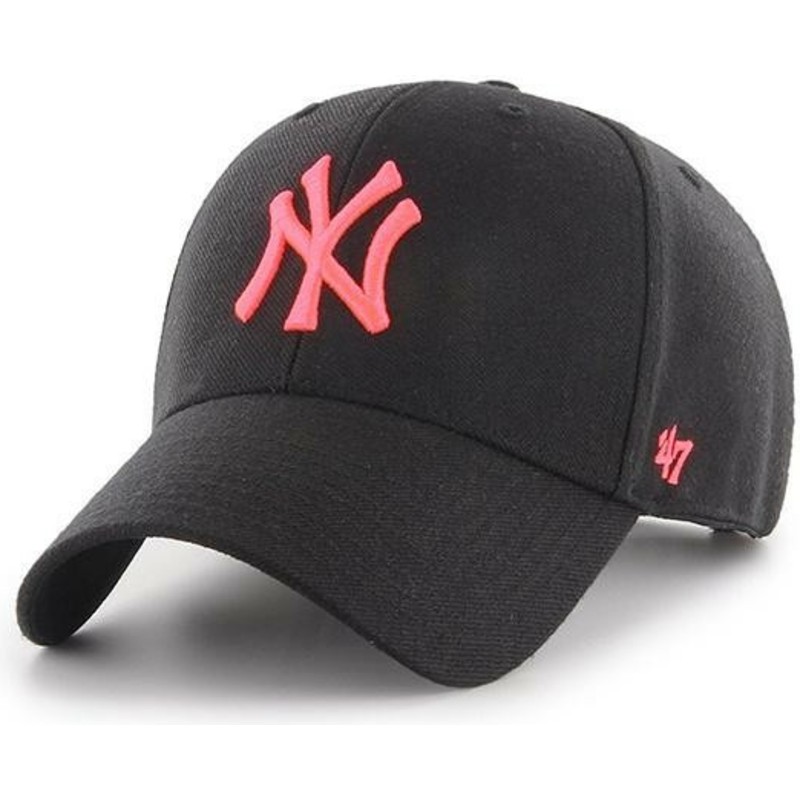 casquette-courbee-noire-snapback-avec-logo-rose-new-york-yankees-mlb-mvp-47-brand