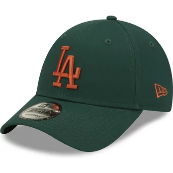 Casquette courbée verte ajustable avec logo marron 9FORTY League Essential Los Angeles Dodgers MLB New Era