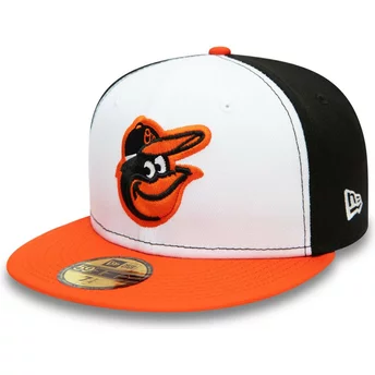 Casquette plate blanche, noire et orange ajustée 59FIFTY Authentic On Field Baltimore Orioles MLB New Era
