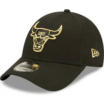 Casquette courbée noire ajustable avec logo doré 9FORTY Metallic Chicago Bulls NBA New Era