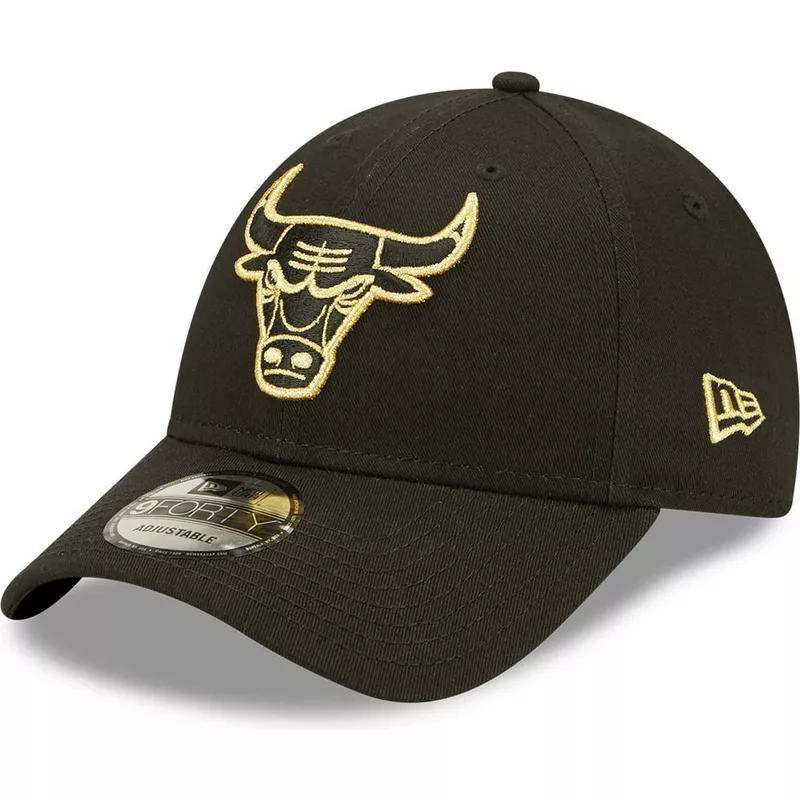 casquette-courbee-noire-ajustable-avec-logo-dore-9forty-metallic-chicago-bulls-nba-new-era