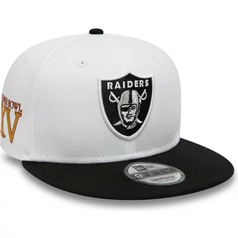 Casquette plate blanche et noire snapback 9FIFTY Crown Patches Super Bowl XV Las Vegas Raiders NFL New Era