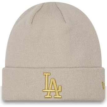 Bonnet beige pour femme avec logo doré Cuff Metallic Los Angeles Dodgers MLB New Era