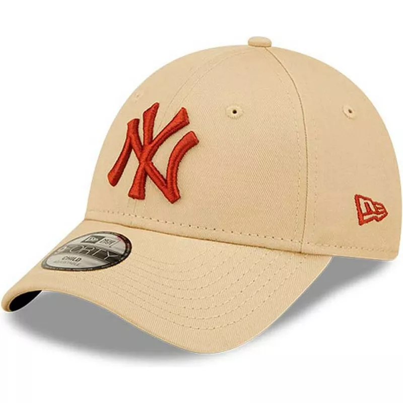 casquette-courbee-beige-ajustable-pour-enfant-avec-logo-marron-9forty-league-essential-new-york-yankees-mlb-new-era