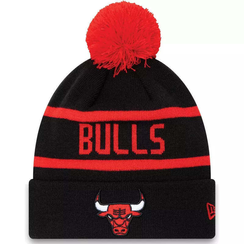 bonnet-noir-et-rouge-avec-pompom-cuff-jake-chicago-bulls-nba-new-era