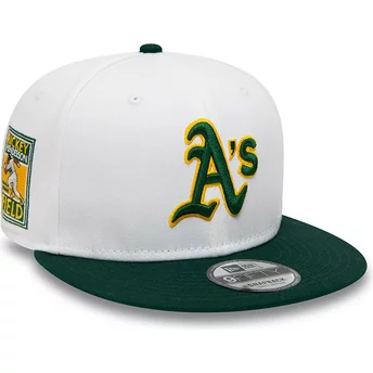Casquette plate blanche et verte snapback Rickey Henderson 9FIFTY Crown Patches Oakland Athletics MLB New Era