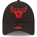 casquette-courbee-noire-ajustable-avec-logo-rouge-9forty-neon-outline-chicago-bulls-nba-new-era