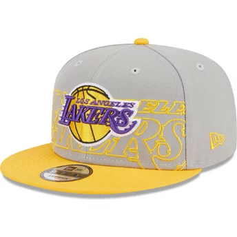 Casquette plate grise et jaune snapback 9FIFTY Draft Edition 2023 Los Angeles Lakers NBA New Era