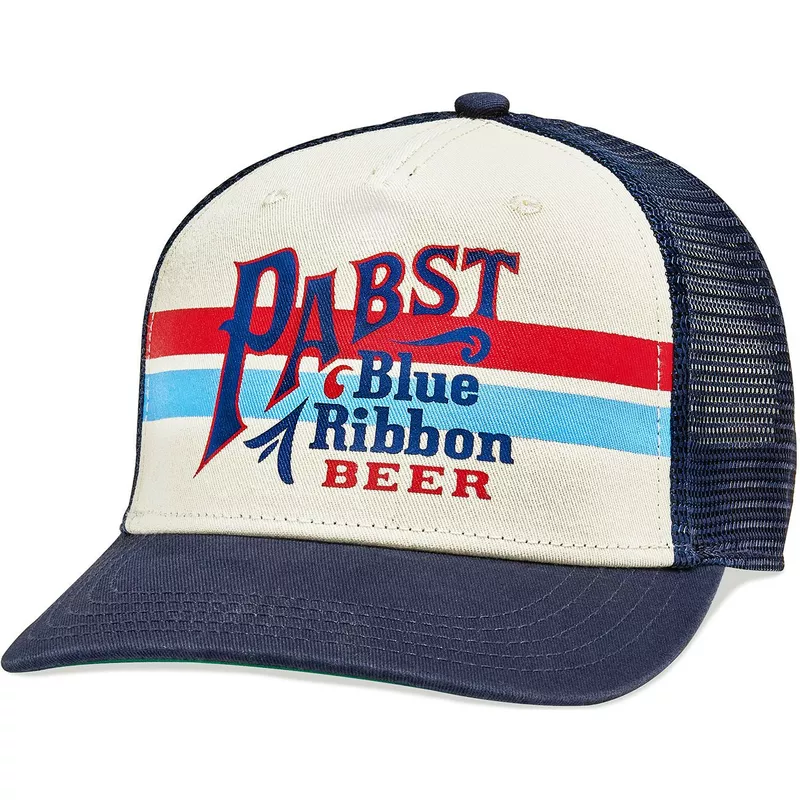 casquette-trucker-beige-et-bleue-marine-snapback-pabst-blue-ribbon-sinclair-american-needle