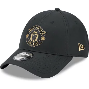 Casquette courbée noire ajustable avec logo doré 9FORTY Manchester United Football Club Premier League New Era