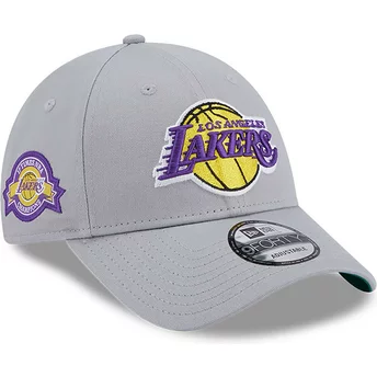 Casquette courbée grise ajustable 9FORTY Team Side Patch Los Angeles Lakers NBA New Era