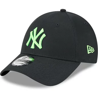 Casquette courbée noire ajustable avec logo vert 9FORTY Neon New York Yankees MLB New Era