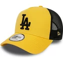 casquette-trucker-jaune-et-noire-avec-logo-noir-a-frame-league-essential-los-angeles-dodgers-mlb-new-era