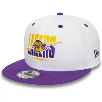 Casquette plate blanche et violette snapback 9FIFTY White Crown Los Angeles Lakers NBA New Era