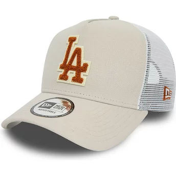 Casquette trucker beige et blanche avec logo marron A Frame Boucle Los Angeles Dodgers MLB New Era