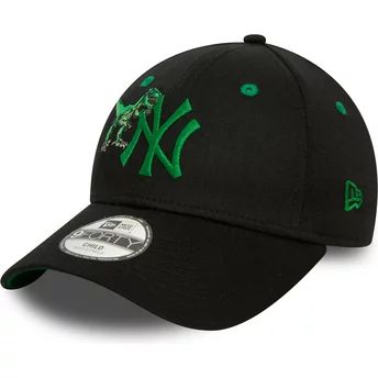 Casquette courbée noire ajustable avec logo vert pour enfant 9FORTY Graphic dinosaure New York Yankees MLB New Era