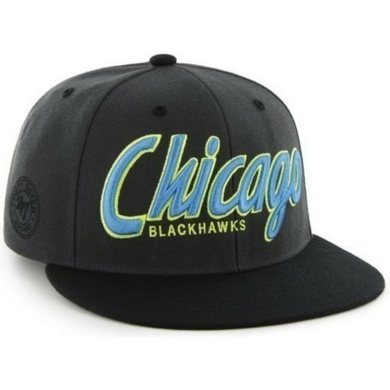 casquette-plate-noire-snapback-avec-lettres-de-chicago-blackhawks-nhl-47-brand