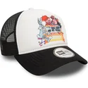 casquette-trucker-blanche-et-noire-bugs-bunny-and-his-friends-a-frame-looney-tunes-new-era