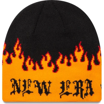 Bonnet noir et orange Skull Knit Flame New Era