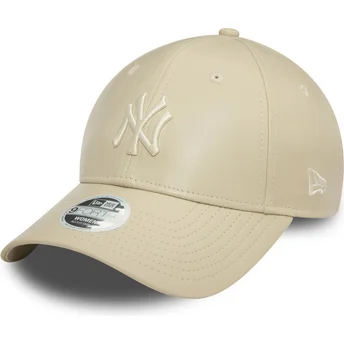 Casquette courbée beige ajustable pour femme avec logo beige 9FORTY Midi PU New York Yankees MLB New Era