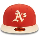 casquette-plate-orange-et-beige-ajustee-59fifty-side-patch-oakland-athletics-mlb-new-era