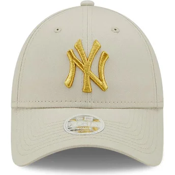 Casquette courbée beige ajustable pour femme avec logo doré 9FORTY Metallic Logo New York Yankees MLB New Era