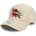 casquette-trucker-beige-pour-femme-9forty-e-frame-flower-bird-new-era