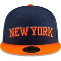 casquette-plate-bleue-marine-et-orange-ajustee-59fifty-statement-new-york-knicks-nba-new-era