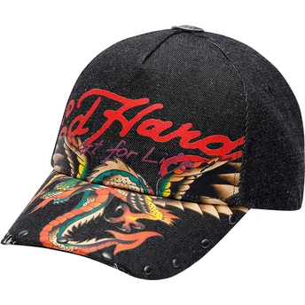 Casquette courbée noire ajustable Art For Life Acid Wash Ed Hardy