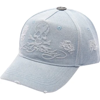 Casquette courbée bleue ajustable Denim Embossed Skull Ed Hardy