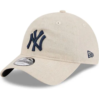 Casquette courbée beige ajustable avec logo bleu marine 9TWENTY Linen Spring Training Fan Pack 2025 New York Yankees MLB New Era