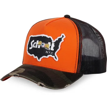 Casquette trucker orange et camouflage CAMOO Von Dutch x Schott NYC