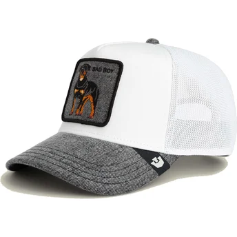 Casquette trucker blanche et grise chien rottweiler Bad Boy Denim The Farm Goorin Bros.