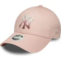 casquette-courbee-rose-ajustable-pour-femme-9forty-metallic-logo-new-york-yankees-mlb-new-era