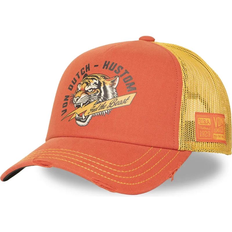 casquette-trucker-orange-et-jaune-crew33-von-dutch
