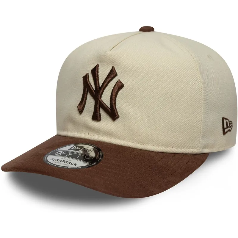 casquette-courbee-beige-et-marron-ajustable-9fifty-a-frame-suede-visor-new-york-yankees-mlb-new-era