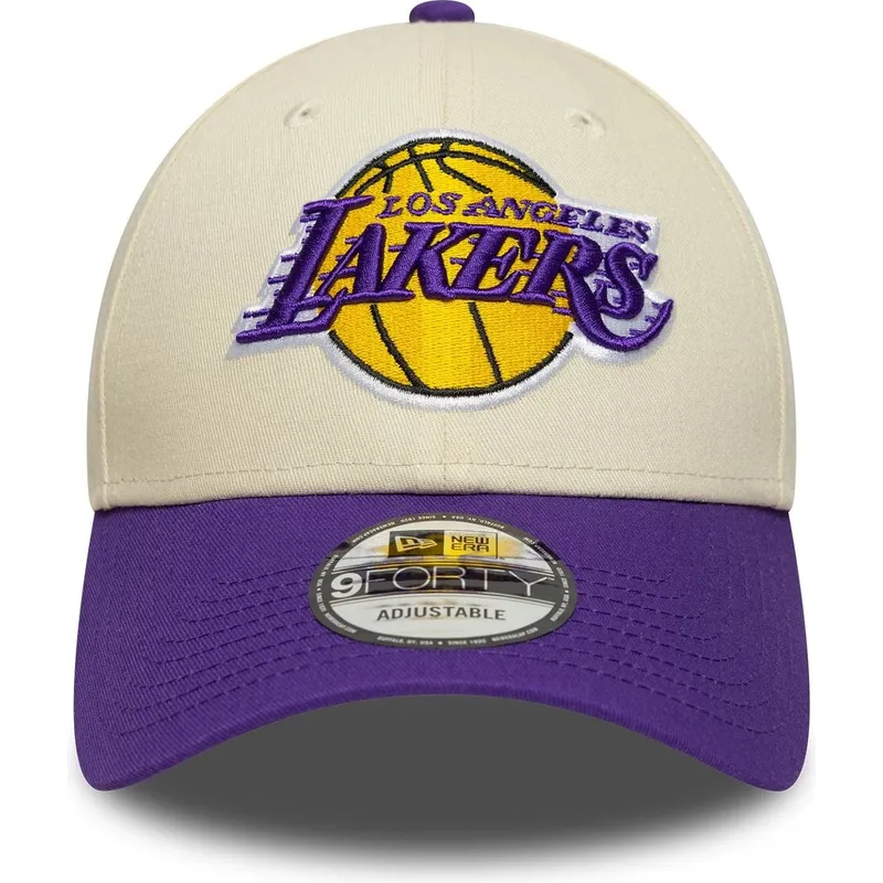 casquette-courbee-beige-et-violette-ajustable-9forty-colour-block-los-angeles-lakers-nba-new-era