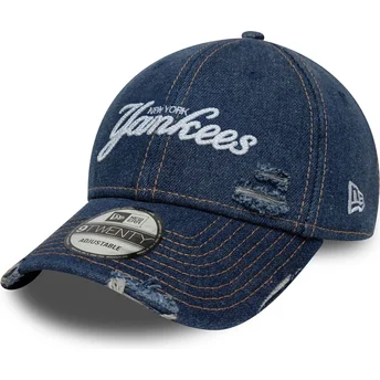 Casquette courbée bleue ajustable 9TWENTY Denim Distress...