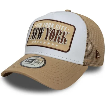 Casquette trucker blanche et marron A Frame Location New York Villes et plages New Era