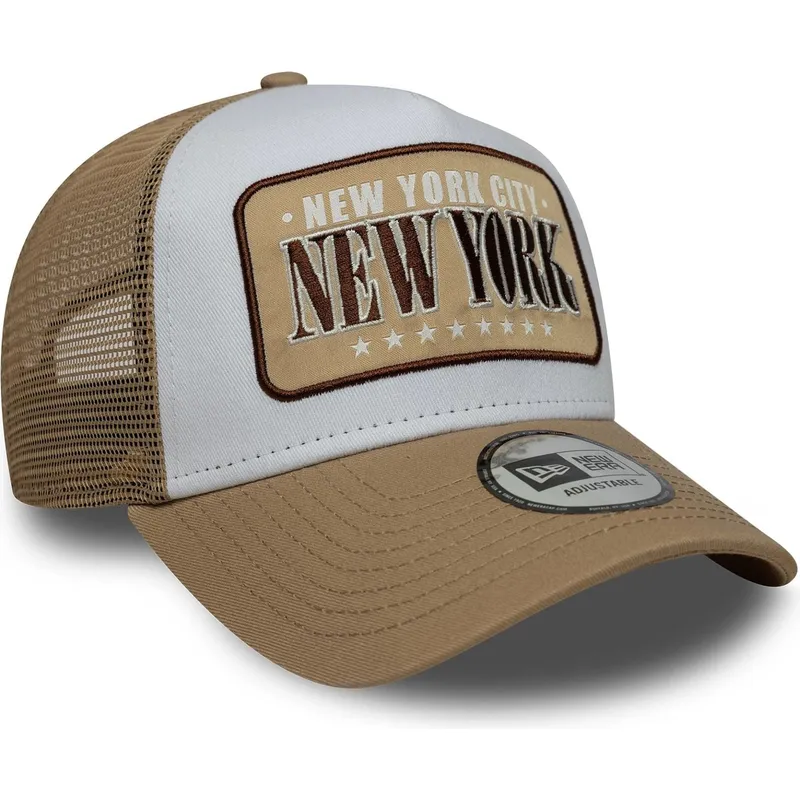 casquette-trucker-blanche-et-marron-a-frame-location-new-york-villes-et-plages-new-era