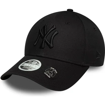 Casquette courbée noire ajustable avec logo noir pour femme 9FORTY Bow Back New York Yankees MLB New Era