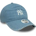 casquette-courbee-bleue-ajustable-pour-femme-9twenty-denim-stitch-new-york-yankees-mlb-new-era