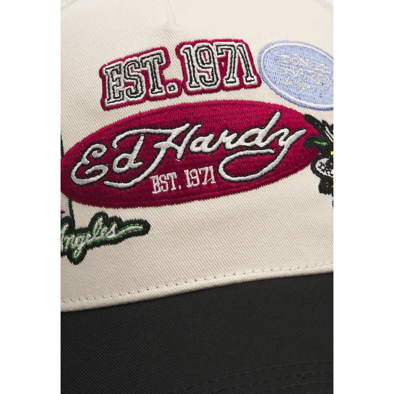 casquette-trucker-beige-et-noire-est-1971-varsity-badge-ed-hardy