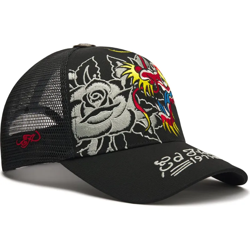 casquette-trucker-noire-dragon-and-roses-graphic-ed-hardy