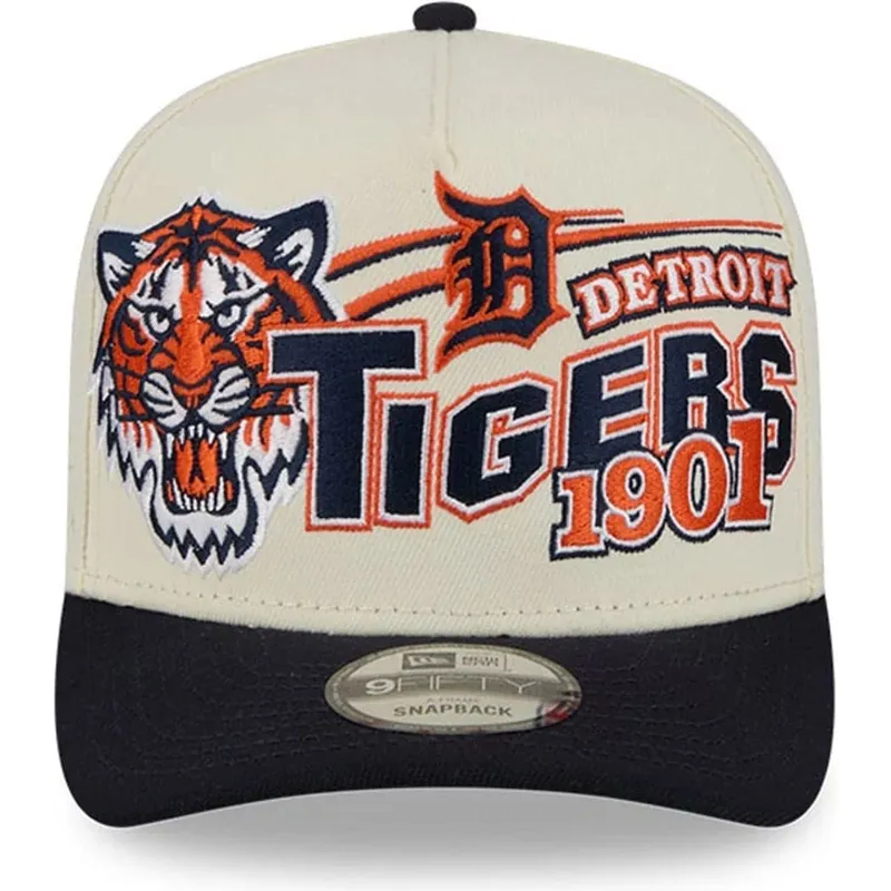 casquette-courbee-beige-et-bleue-marine-snapback-9fifty-a-frame-classic-detroit-tigers-mlb-new-era