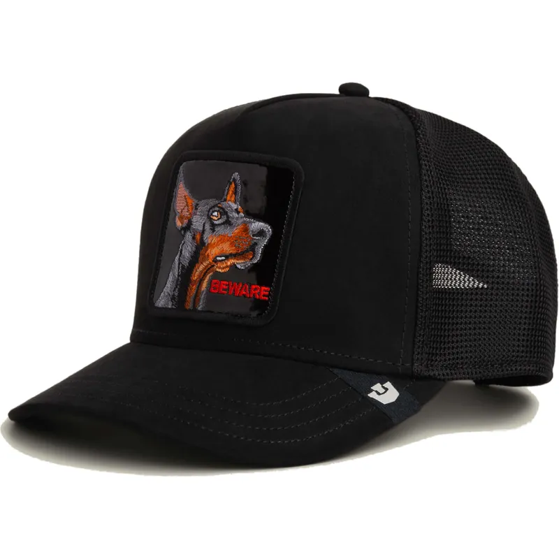 casquette-trucker-noire-chien-dobermann-black-out-doberman-metallic-the-farm-goorin-bros