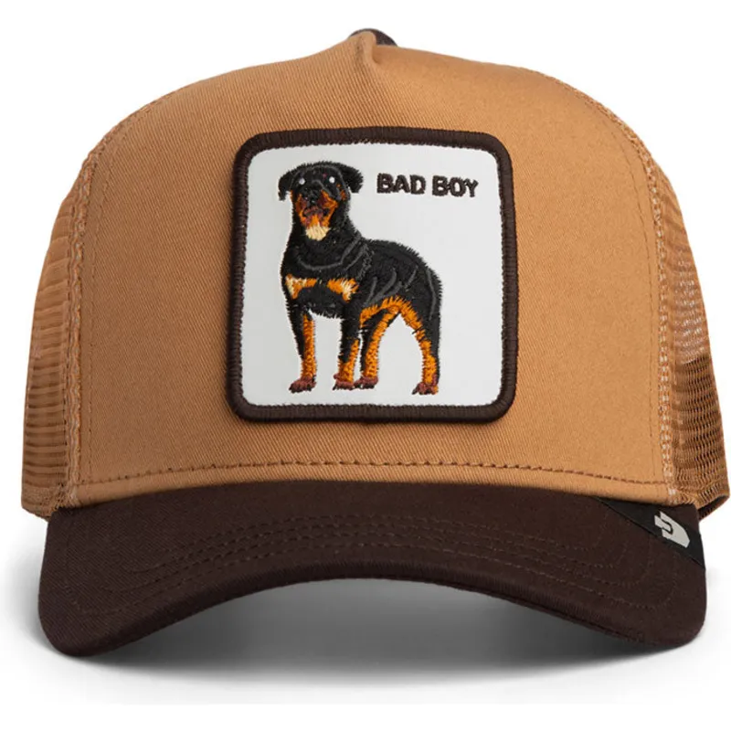 casquette-trucker-marron-pour-enfant-chien-rottweiler-bad-boy-mini-the-farm-goorin-bros