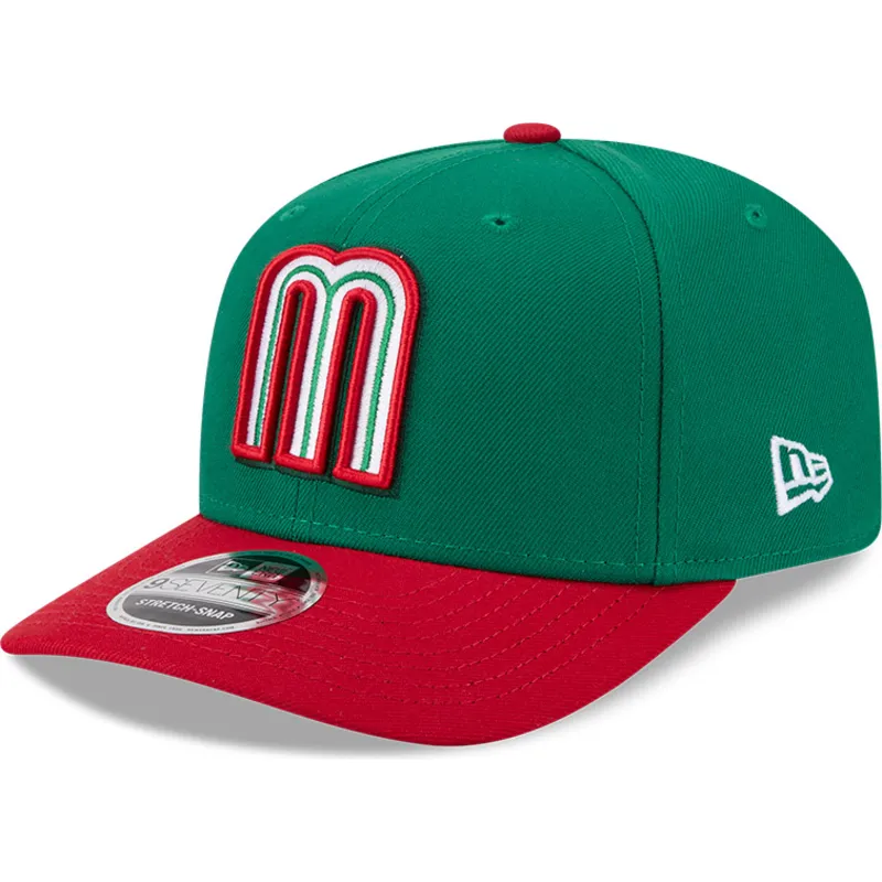 casquette-courbee-verte-et-rouge-snapback-9seventy-stretch-snap-mexico-2026-world-baseball-classic-new-era