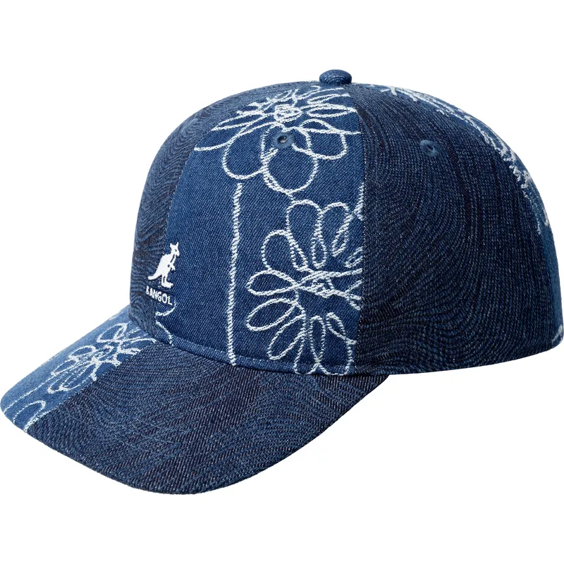casquette-courbee-bleue-marine-ajustable-denim-mashup-medium-blue-floral-kangol